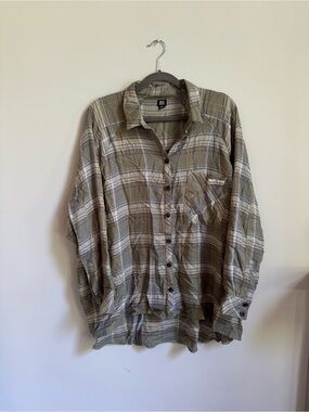 BDG Olive Green Plaid Oversized Flannel Shirt
